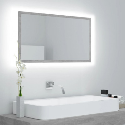 vidaXL Oglindă de baie cu LED, gri beton, 80x8,5x37 cm, acril foto
