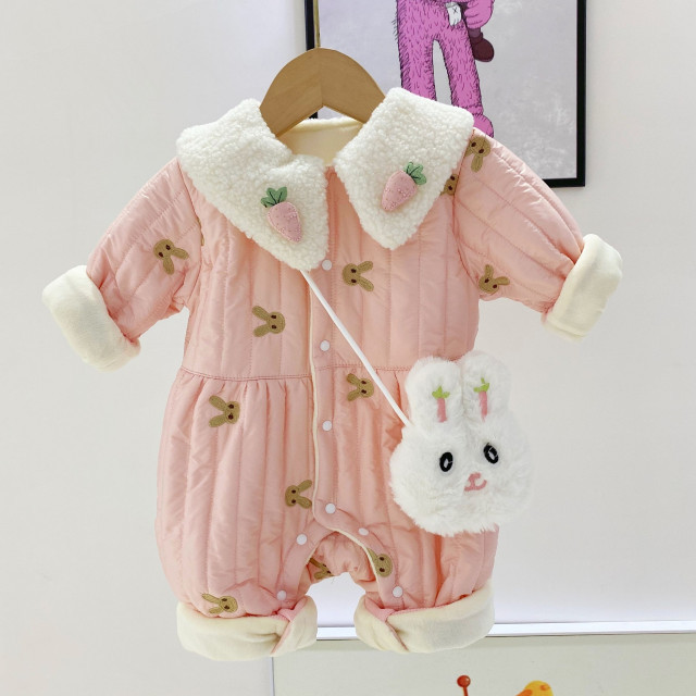 Combinezon roz din fas - Bunny (Marime Disponibila: 6-9 luni (Marimea 19