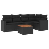 Set mobilier de gradina cu perne, 6 piese, negru, poliratan