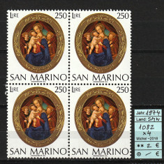 Timbre San Marino, 1974 | Crăciun 1974 - Madonă - Pictură | MNH | aph