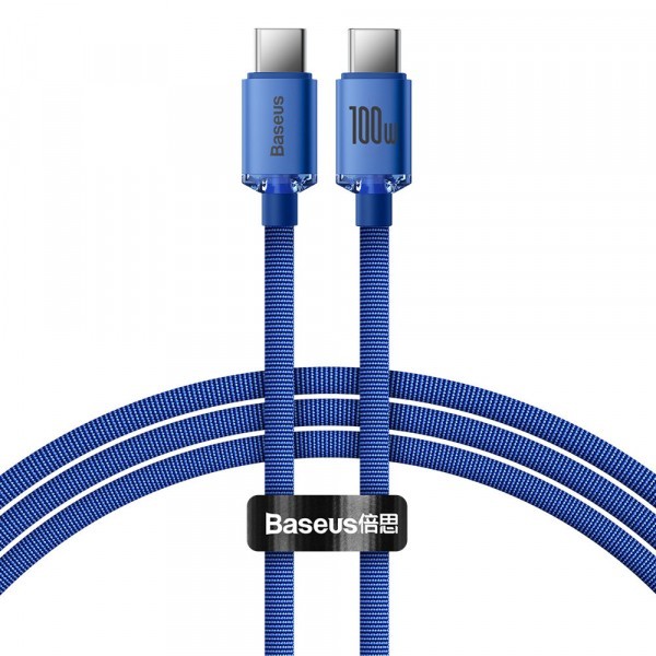 Cablu Date si Incarcare USB-C - USB-C Baseus Crystal Shine Series, 100W, 1.2m, Albastru CAJY000603