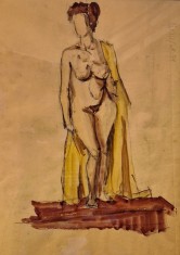 Studiu nud feminin acuarelă pe h&acirc;rtie &ndash; lucrare originală vintage, artă decorativă unicat