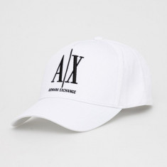 Armani Exchange șapcă de baseball din bumbac culoarea alb, cu imprimeu