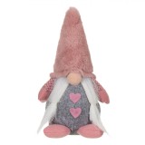 Figurină Decorativă Crăciun, Gnome, Haină Imprimeu Inimi, Culoare Gri și Somon, 25cm, Oem