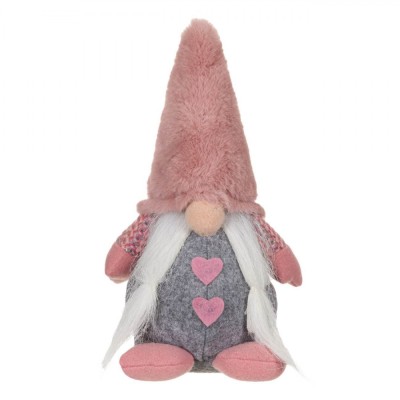 Figurină Decorativă Crăciun, Gnome, Haină Imprimeu Inimi, Culoare Gri și Somon, 25cm foto