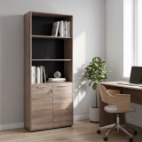 Cumpara ieftin Biblioteca Adore New York Office, 2 usi cu cheie, 3 rafturi fix, Natur, 72x187x34 cm