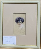 Pictura Olga Maria Vărzaru - Cochetărie, 1921, 18x10cm, Pictor Rom&acirc;n, Artă Veche cu Ramă