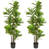 HOMCOM Set de 2 plante artificiale de interior 150 cm, plantă falsă ficus lyre cu ghiveci din ciment, verde | Aosom Romania