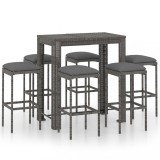 Set mobilier bar de gradina cu perne, 7 piese, gri, poliratan GartenMobel Dekor, vidaXL