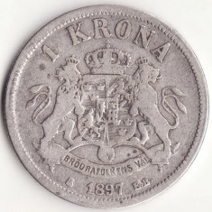 Moneda Suedia - 1 Krona 1897 - Argint