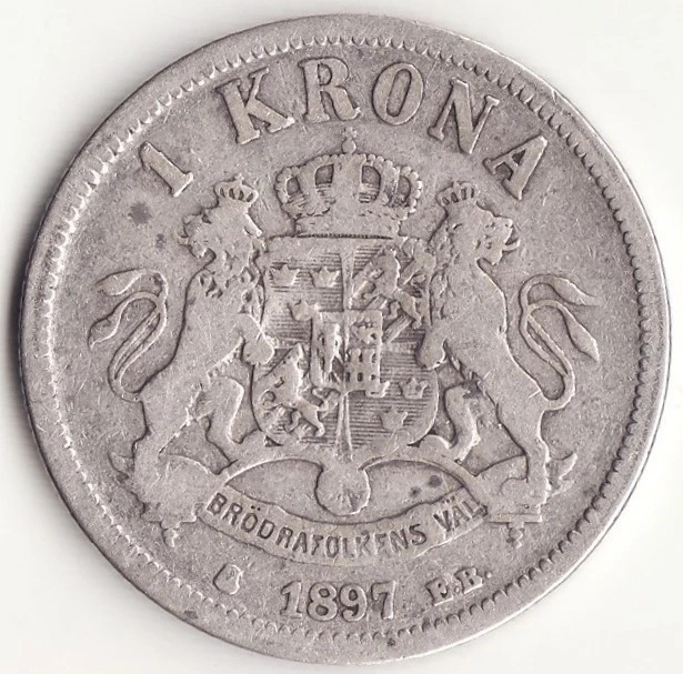 Moneda Suedia - 1 Krona 1897 - Argint