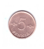 Moneda Finlanda 5 pennia 1963, stare foarte buna, curata, Europa, Bronz-Aluminiu