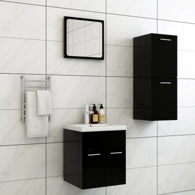 vidaXL Set mobilier de baie, negru, lemn prelucrat foto