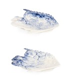 Cumpara ieftin Set 6 platouri portelan alb albastru Fish 21x19x2.8 cm