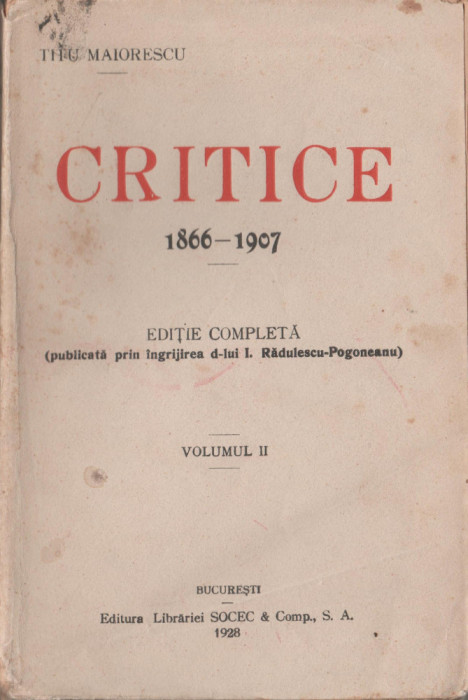 Titu Maiorescu - Critice (vol. II)