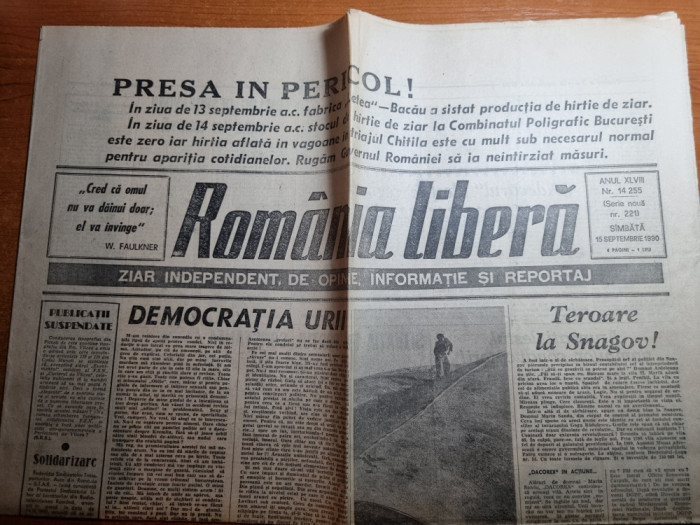 romania libera 15 septembrie 1990-articolul - presa in pericol,democratia urii