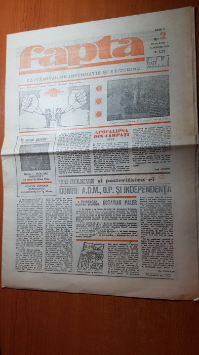 ziarul fapta 29 martie-5 aprilie 1990-anul 1,nr.2 al ziarului-art. regele mihai