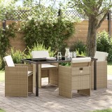 Gossi set de dining pentru gradina cu 5 piese si perne bej din poliratan, masa de gradina Gossi neagra 160x80x73 cm din sticla temperata