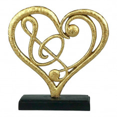 Statueta decorativa, In forma de inima cu cheia Sol, Auriu, 18 cm, 1715H