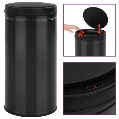 vidaXL Coș de gunoi automat cu senzor, 70 L, negru, oțel carbon foto