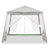 Cort pavilion gradina, pereti cu plasa anti insecte si structura metalica, 3x3 m, alb si verde