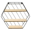 Raft Decorativ Perete Hexagonal Metal Negru Crem 3 Polite 35x30.5x9 cm MDM