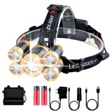 Lanterna Frontala de Cap, 5 LED-uri, Zoom, Senzor, IPX6, 2 Acumulatori, Unghi 180 &deg;, Rotire 90 &deg;