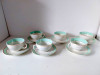 Set Cafea Ceai Porțelan Lun&eacute;ville France Vintage Art Deco, 6 Cesti + 6 Farfurii, Verde-Maro Auriu