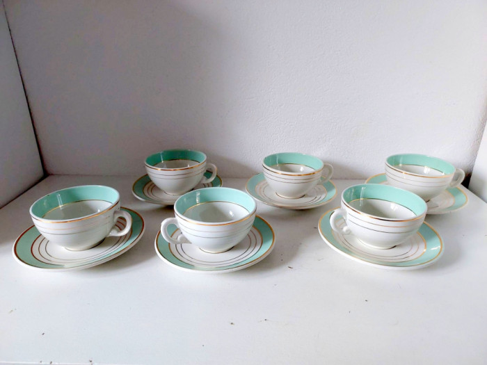 Set cafea/ceai portelan KG Lun&eacute;ville France, vintage, Art deco 6 cesti + 6 farfu