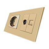Priza schuko dubla - 1 x priza simpla + 1 x priza TV / internet Luxion LX-1MP010/26/25G-G, incastrat, contact de protectie, rama de sticla inclusa, au
