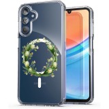 Husa pentru samsung galaxy a15 4g, atasare magnetica, magsafe, pink wreath 14, clear