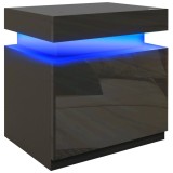 HOMCOM Masă de noapte neagră cu lumină LED, Front lucios cu 2 sertare, pentru Sufragerie, Dormitor | Aosom Romania