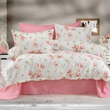Lenjerie pat dublu,bumbac ranforce,4 piese,gri cu inimioare,RNFN255