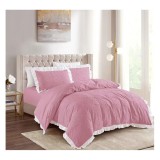 Cumpara ieftin Lenjerie de Pat cu Elastic, Pat Dublu, Bumbac Finet, 4 Piese, Roz - CPL130