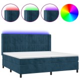 Cumpara ieftin Pat cu arcuri, saltea si LED, bleumarin, 200x200 cm, catifea