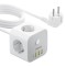Baseus PowerCombo 7 &icirc;n 1 Cub Prelungitor, 3 AC + 3 x USB-A + 1 x USB-C 20W 1.5 m - alb
