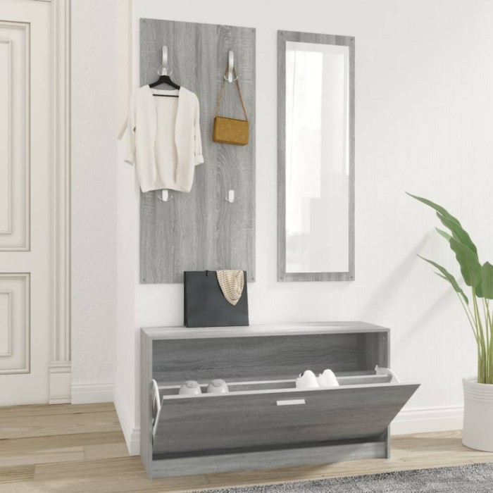 vidaXL Set pantofar 3 &icirc;n 1, gri sonoma, lemn prelucrat