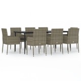 Set mobilier de gradina cu perne, 9 piese, negru/gri, poliratan