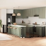 Cumpara ieftin Poartă c&acirc;ini pliabilă cu ușă 12 panouri negru 960 cm, lemn plop