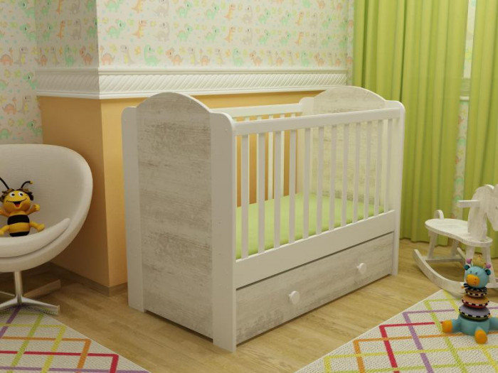 Patut cu sertar MyKids HAPPY cu leganare Alb-Antik A428