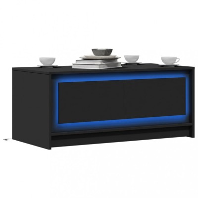 vidaXL Măsuță de cafea cu lumini LED, negru, lemn prelucrat foto
