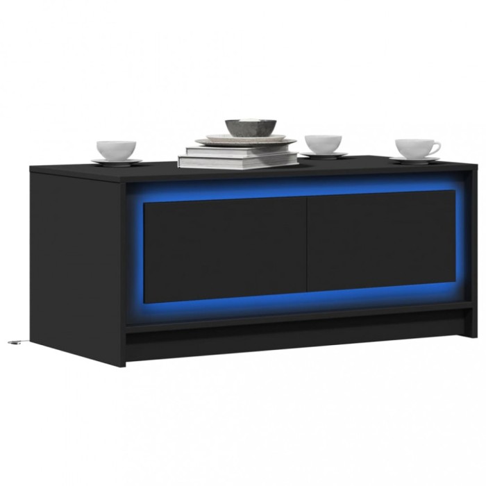vidaXL Măsuță de cafea cu lumini LED, negru, lemn prelucrat
