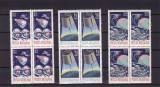 ROMANIA 1965 LP 611 COSMONAUTICA BLOCURI DE 4 TIMBRE MNH