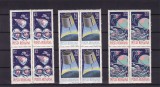 ROMANIA 1965 LP 611 COSMONAUTICA BLOCURI DE 4 TIMBRE MNH, Nestampilat