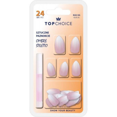 Set 24 unghii artificiale si adeziv Ombre Stiletto Top Choice Pink Almond 78170 foto