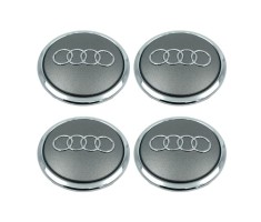 Set 4 Capac Janta Aliaj Audi 61 MM, Gri Cu Rama Crom