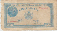 Romania 1943, 28 septembrie - 5000 lei, uzat foto
