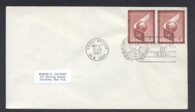 UN New York 1957 Airmail definitives Mi.59 x 2 FDC UN.234 foto