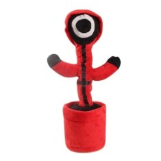 Jucarie interactiva de plus, FOXMAG24, soldatul cerc Squid Game, vorbeste, imita si danseaza, cu incarcare USB, rosu/negru