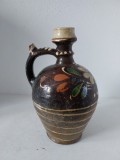 Ulcior vechi de lut, ulcior de apa, romanesc, Romania, 23cm inaltime, decorat/pictat manual